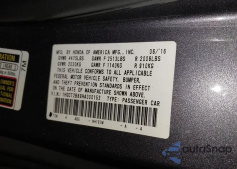 2017 Honda Accord Ex-L V6 z USA, uszkodzony, nr VIN 1HGCT2B89HA000153